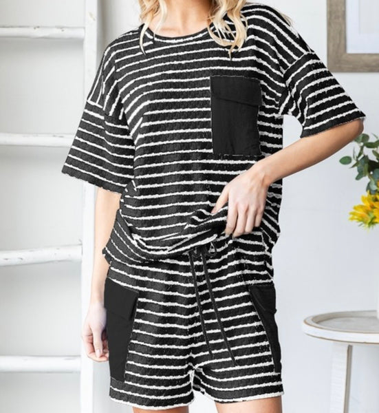 Jacquard Stripe Shorts Set