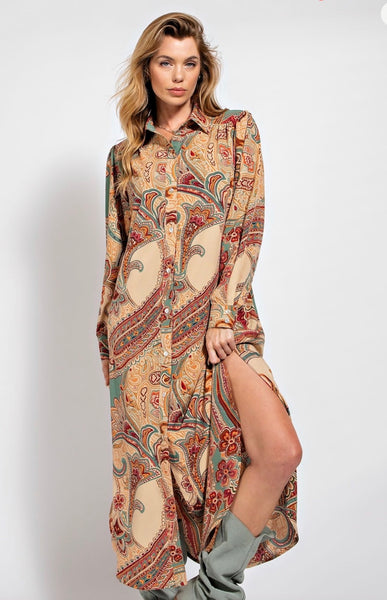 Paisley Printed Shirt Dress