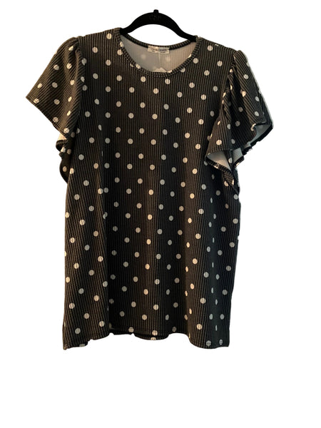 Charcoal Gray Polka Dot Rib Knit Top
