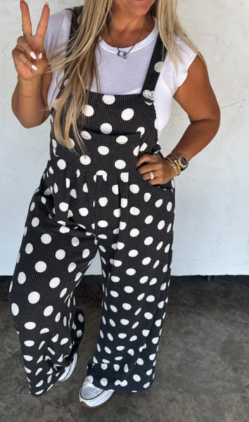 Ribbed Polka Dot Overalls
