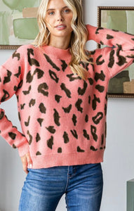 Coral & Brown Leopard Sweater