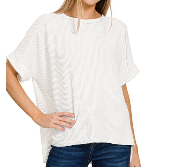 Rib Round Neck Top