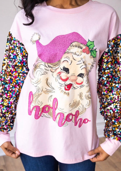 Pink Santa Sequin Sleeve Sweatshirt