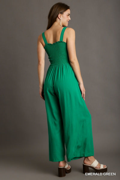 Emerald Green Smocked Jumpsuit