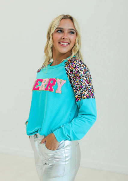 MERRY Sequin Sleeve Sweatshirt