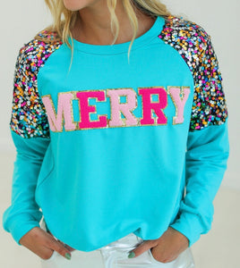 MERRY Sequin Sleeve Sweatshirt