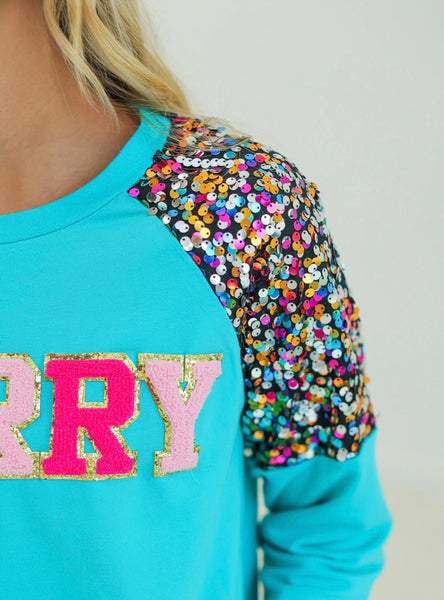 MERRY Sequin Sleeve Sweatshirt