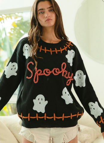 Spooky Sequin Ghost Sweater