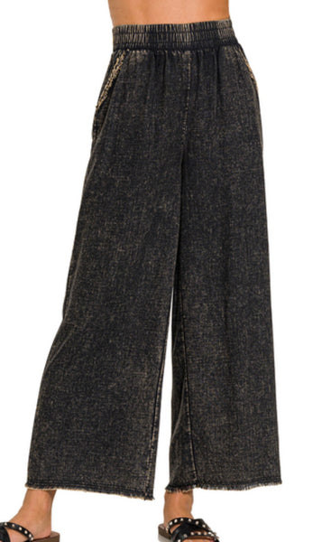 Washed Linen Frayed Hem Pants