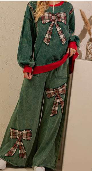 Green Plaid Bow Lounge Set