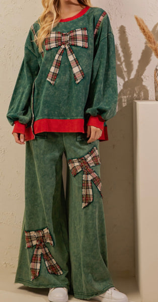 Green Plaid Bow Lounge Set