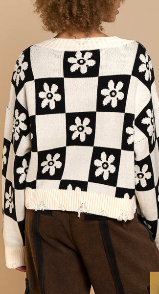 Black Cream Flower Sweater