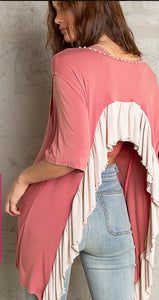 Rose Open Back Ruffled Top