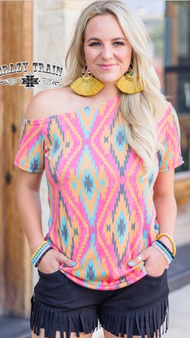 Pink Aztec Print Tilt Top