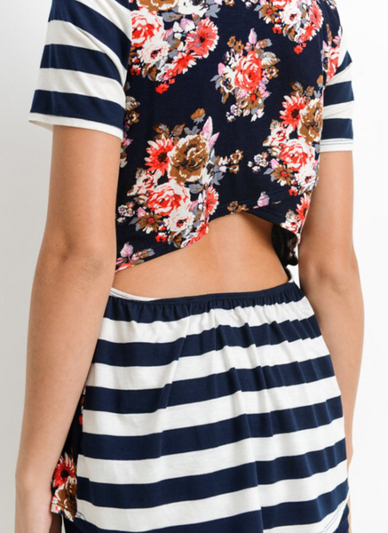 Floral/Stripe Open Back Top