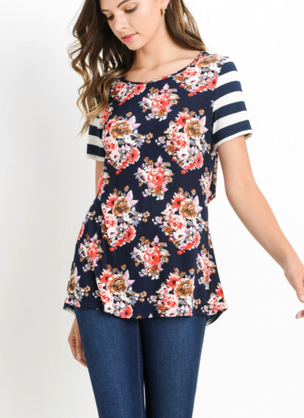 Floral/Stripe Open Back Top