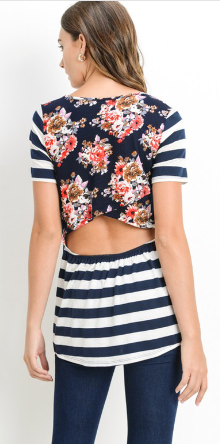 Floral/Stripe Open Back Top