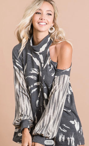 Charcoal Tie Dye One Shoulder Top