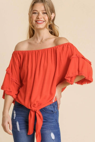 Ruffled Sleeve Off Shoulder Top