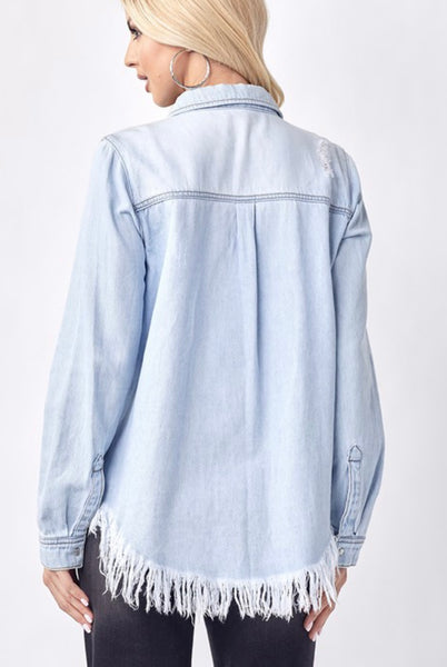 Vintage Frayed Hem Denim Shirt