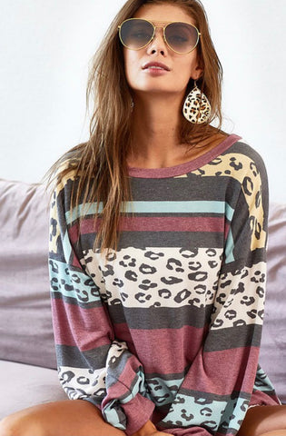 Multi Color Leopard Stripe Sweatshirt