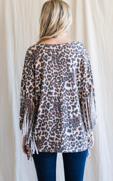 Leopard Print with Fringe Sleeves