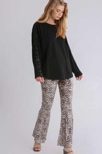 Black Sequin Sleeve Top