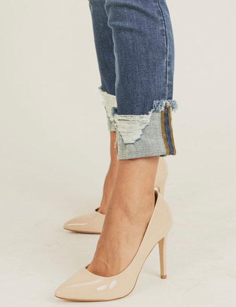 High Rise Frayed Cuff Jeans