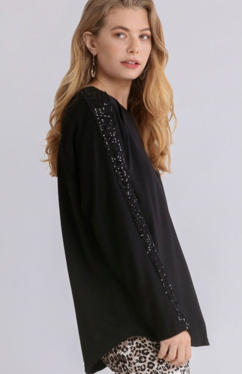 Black Sequin Sleeve Top