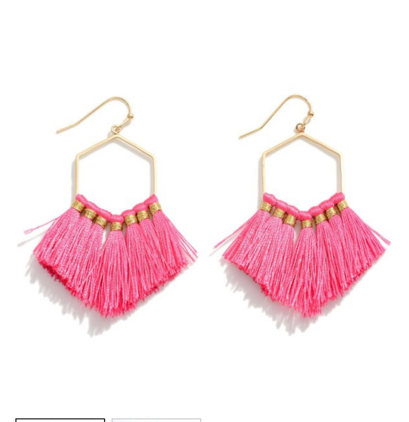 Fringe Tassel Hexagon Earrings