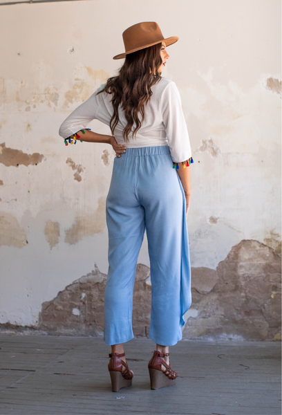 Chambray Wrap Cropped Pants