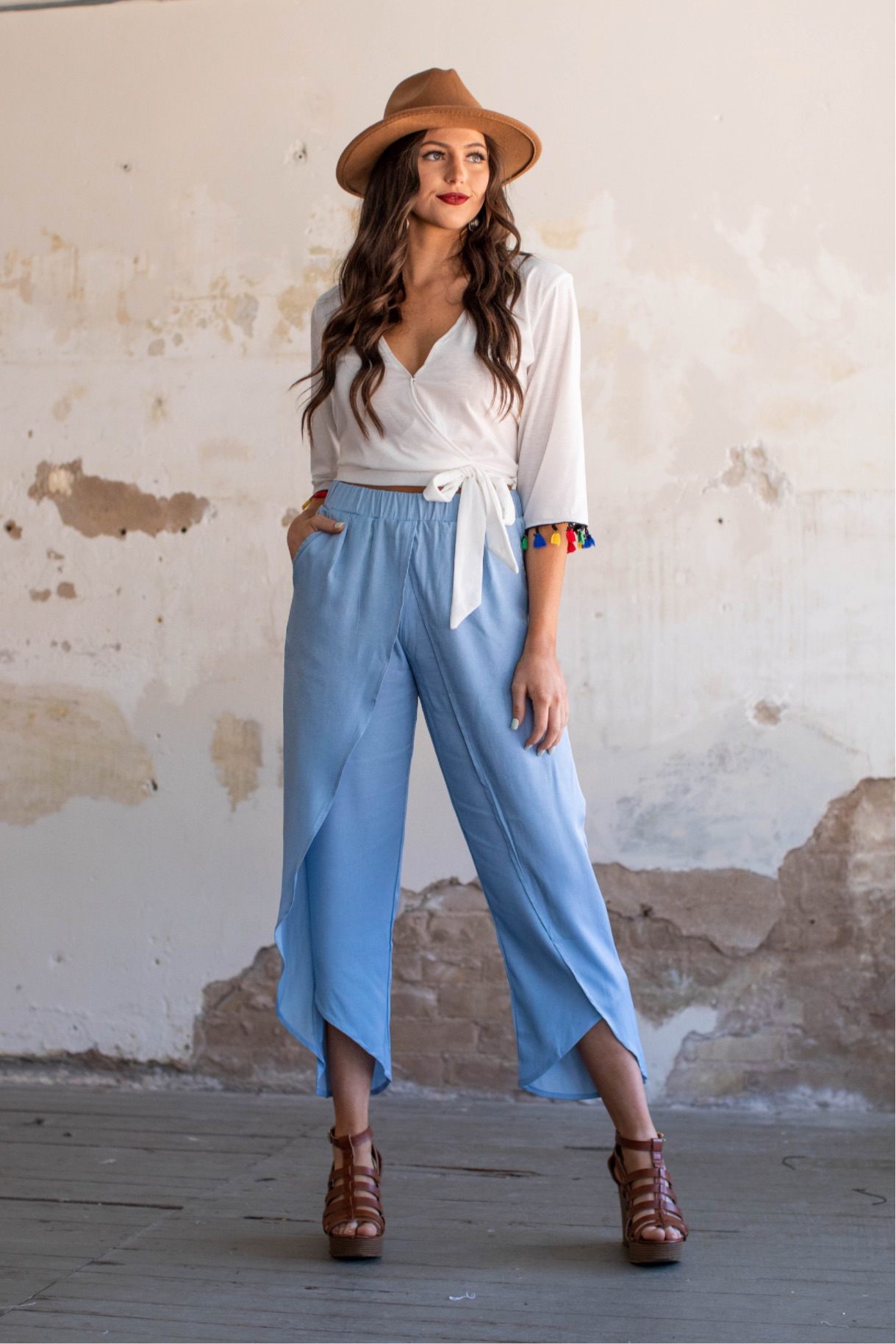 Chambray Wrap Cropped Pants