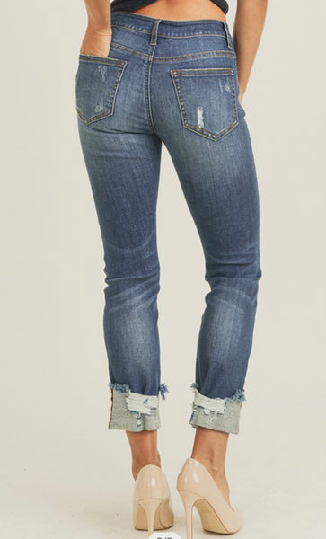 High Rise Frayed Cuff Jeans