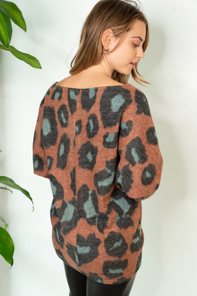 Leopard Print Boat Neck Top