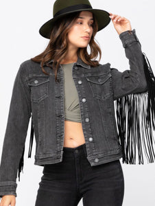 Black Denim Fringe Jacket