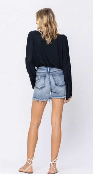 Judy Blue Mid-Rise Patch and Cutoff Shorts