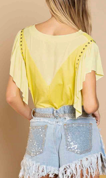 Lemon Yellow Flutter Sleeve Top