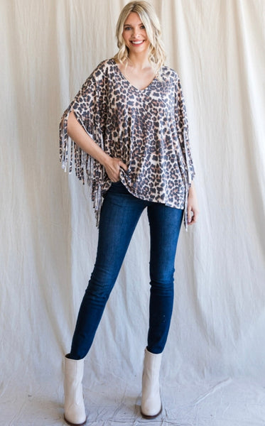 Leopard Print with Fringe Sleeves