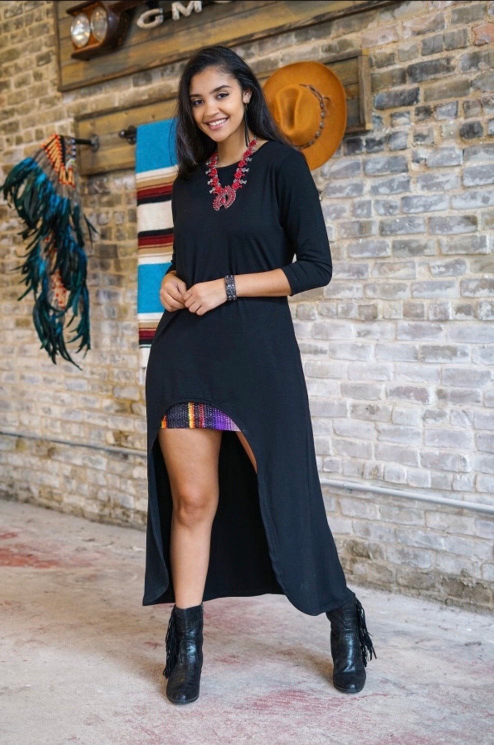 Black Scoop Neck High Low Tunic