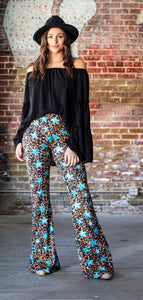 Leopard Turquoise Stars Basic Flare Pants