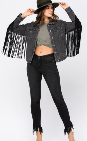 Black Denim Fringe Jacket