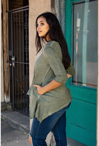 Olive Acid Wash Tunic Top