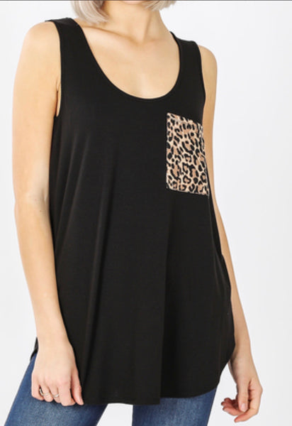 Sleeveless Leopard Print Pocket Top