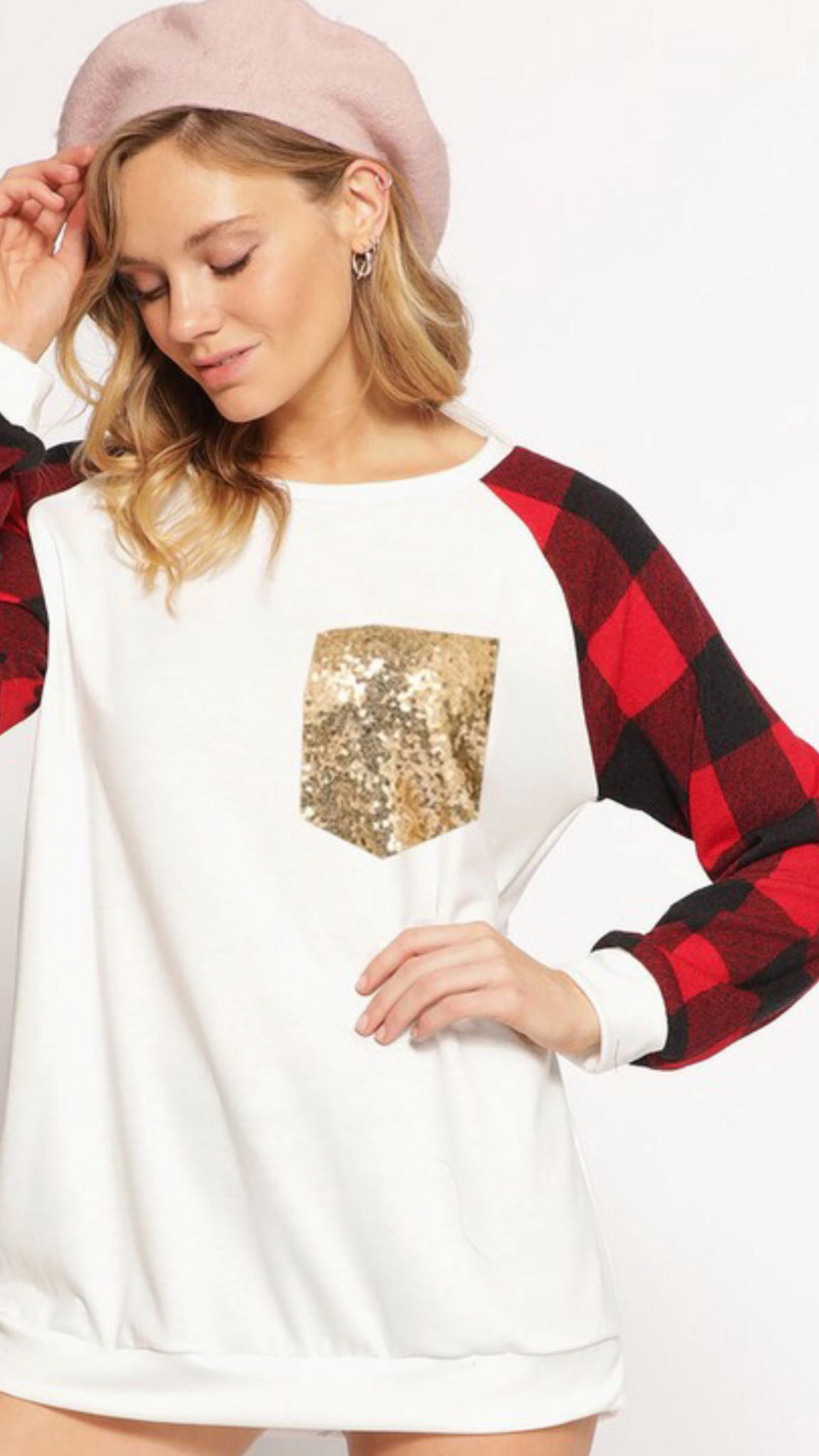 Red and Ivory Pull Over Top