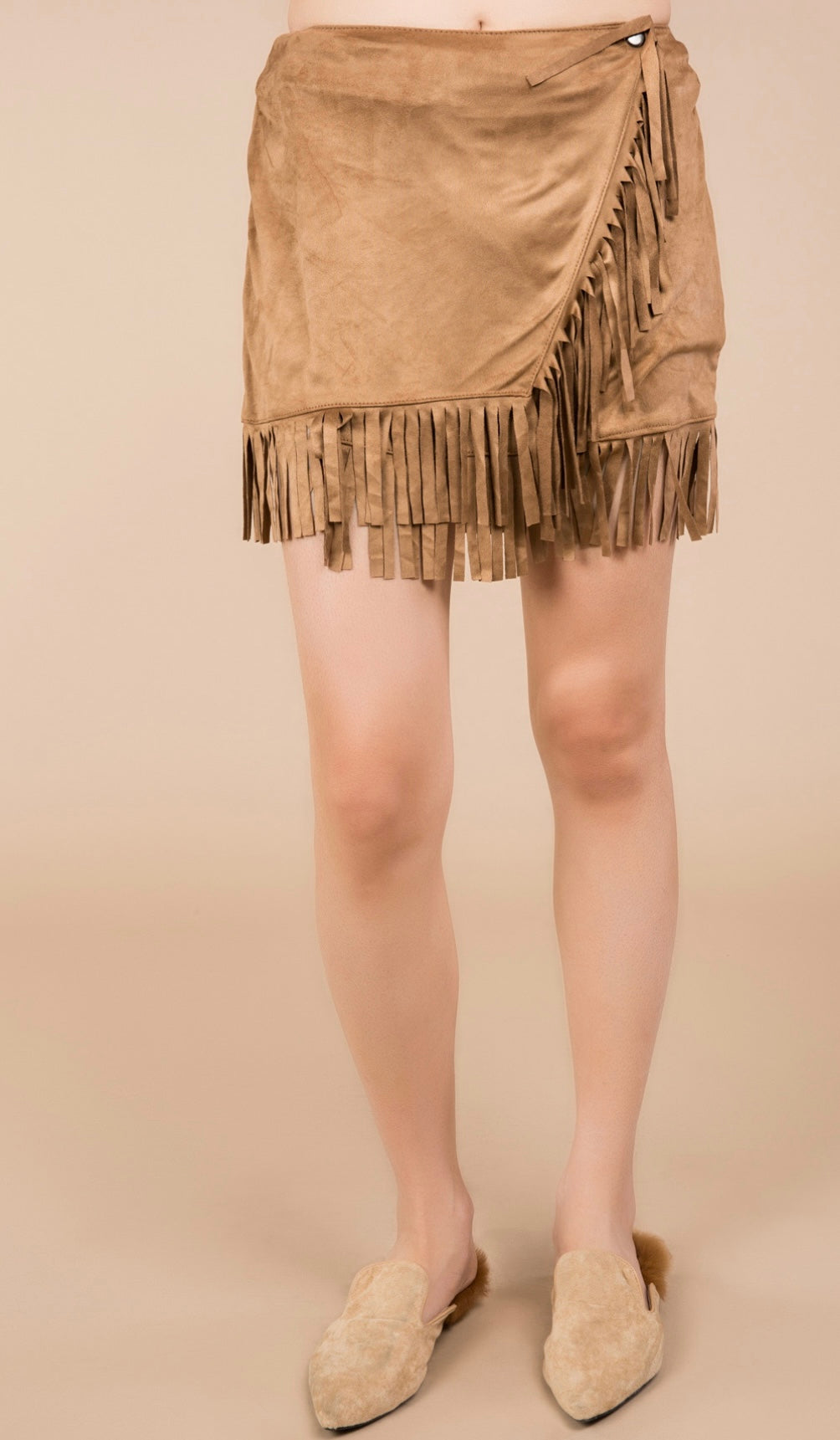 Camel Fringe Mini Skirt