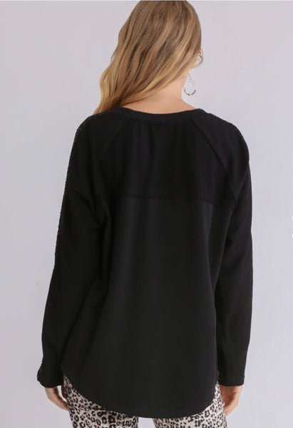 Black Sequin Sleeve Top