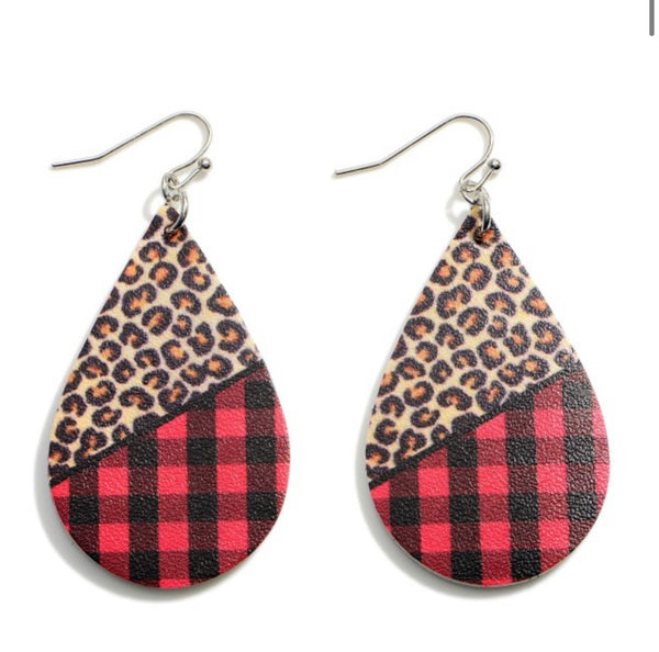 Plaid & Cheetah Teardrop Earrings