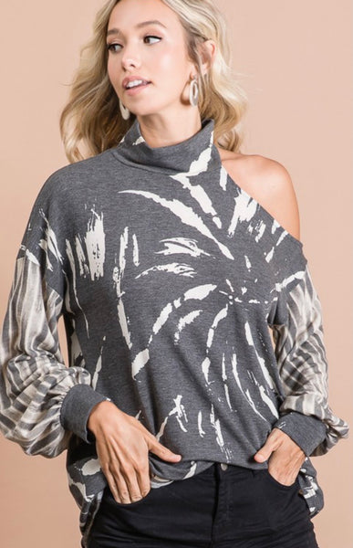 Charcoal Tie Dye One Shoulder Top