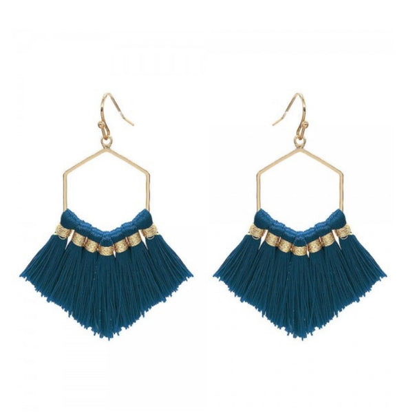 Fringe Tassel Hexagon Earrings