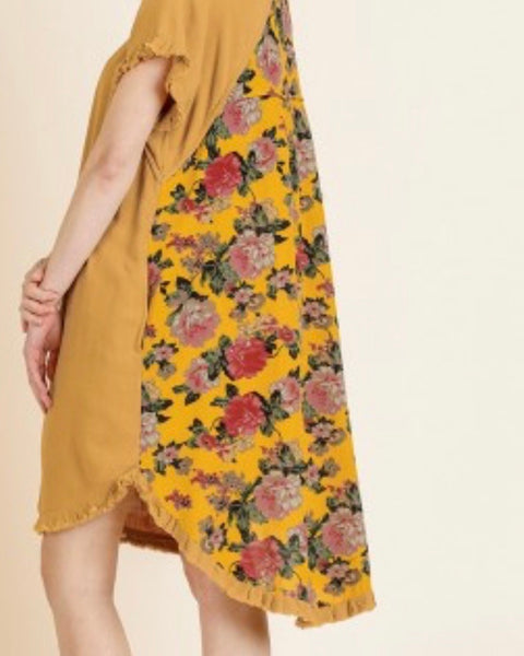 Mustard Dress with Floral Back